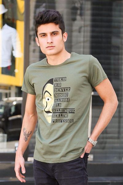 Madmext Τυπωμένο Χακί T-Shirt 4016