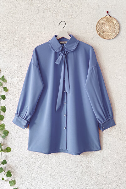 MODAQU Baby Collar Crepe Tunic with Bow - Baby Blue