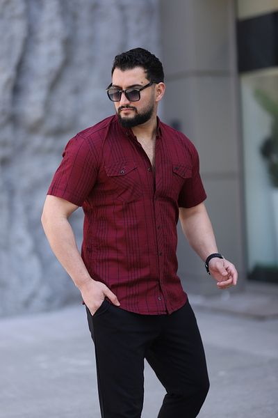 Klothy Men's Short Sleeve Double Pocket Square Shirt 2463-1