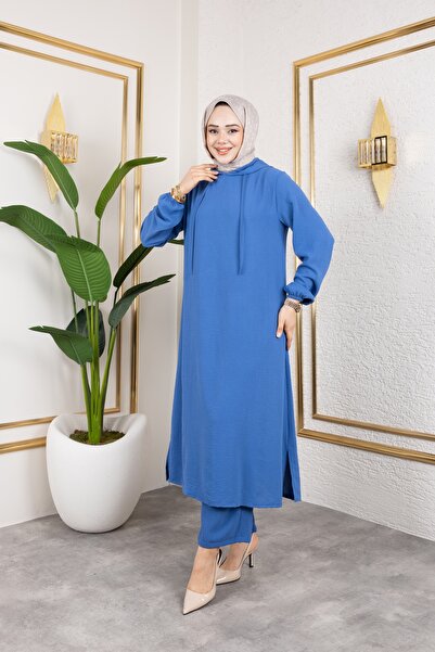 Nevayla Moda Αερομπίν ύφασμα Μακρύ Διπλό Κοστούμι - Μπλε / T0110