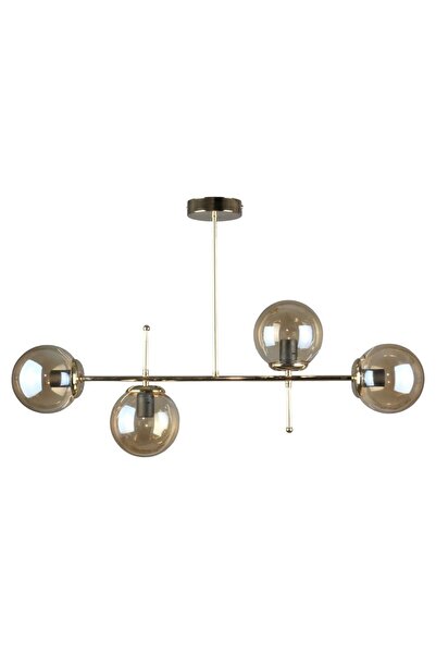 Fer Avize Çello Modern Lüks Tasarım Gold Renk Bal Camlı Tavan Yemek Masası Üstü -Salon 4 lü Avize