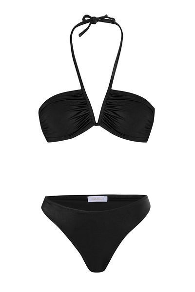 AQUELLA Black Strapless Bikini Set with V Accessories