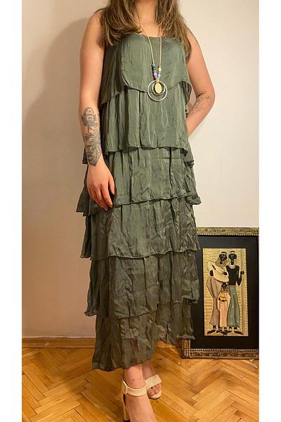 İTALYAN Bohemian Style Fold over Italian Silk Dress