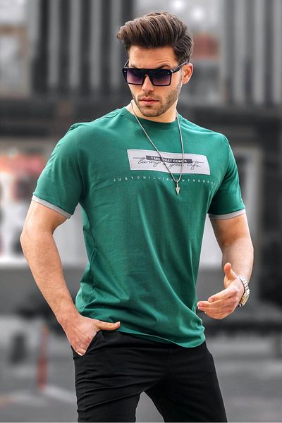 Madmext Men's Printed Green T-Shirt 5394