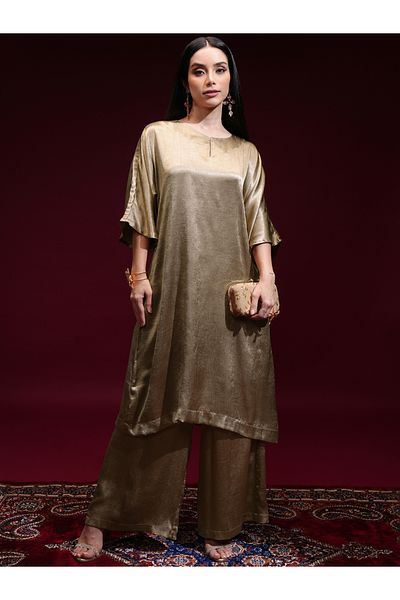 Vishudh By Styli Solid Round Neck Tunic and Palazzo Pants Co-Ords