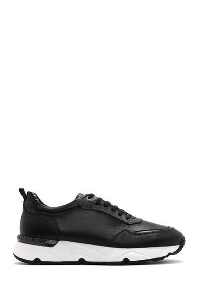 Derimod Men's Black Lace-Up Thick Soled Leather Sneaker 25Sfd 621818