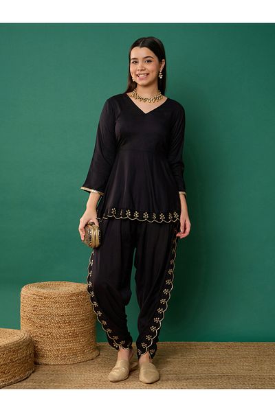 NOH-VOH By Styli Embroidered Detail Peplum Top and Dhoti Pants Set