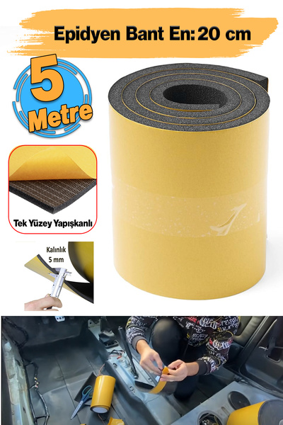 Badem10 Yapışkanlı (5 MM EN:20 CM X 5 MT) Oto Araç Motor Ses Isı Yalıtım Izolasyon Bandı Kauçuk Sünger