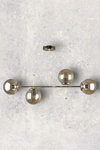 Fer Avize Cello Modern Luxury Design Gold Color Honey Glass Ceiling Dining Table Top - Living Room 4-Piece Chandelier