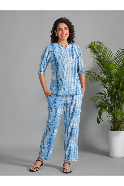 Sanskrutihomes By Styli Pure Cotton Printed Notch Neck Top and Pyjama Set
