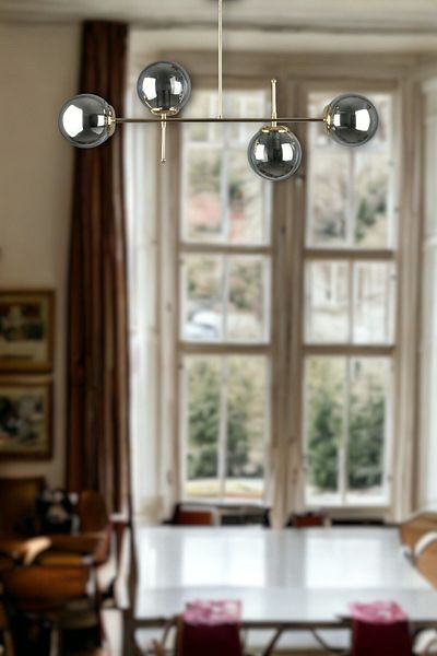 Fer Avize Cello Modern Luxury Design Gold Color Smoked Glass Ceiling Dining Table Top - Living Room 4-Piece Chandelier