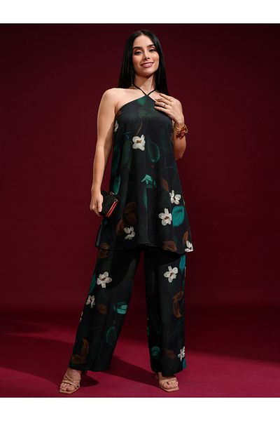 Vishudh By Styli Floral Printed Halter Neck Tunic and Palazzo Pants Co-Ords