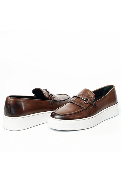 TETRİ Hector Model Genuine Leather Handmade Men's Brown Loafer Shoes