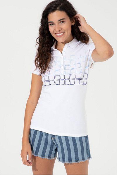 U.S. Polo Assn. Tricou alb cu gât polo de damă