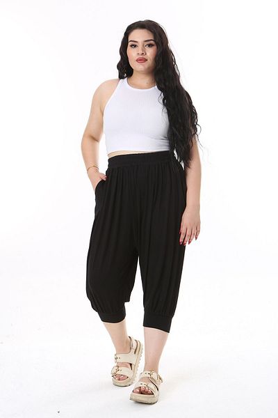 Şans Pantaloni negri din viscoză Lycra de mărime mare - tăiat Shalwar 65N38138
