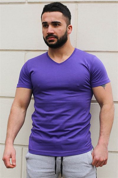 Madmext Schlichtes Basic Lila T-Shirt 3005