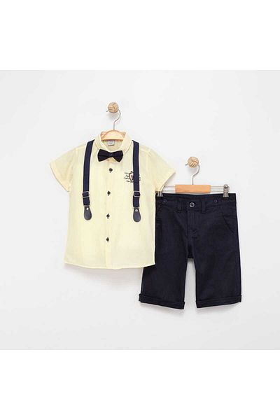 renkli diyar Boy's Shorts and Shirt Set of 4 with Bow Tie and Shirt Suspenders