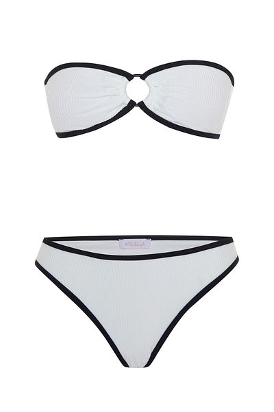 AQUELLA Ribbed White Strapless Bikini Set