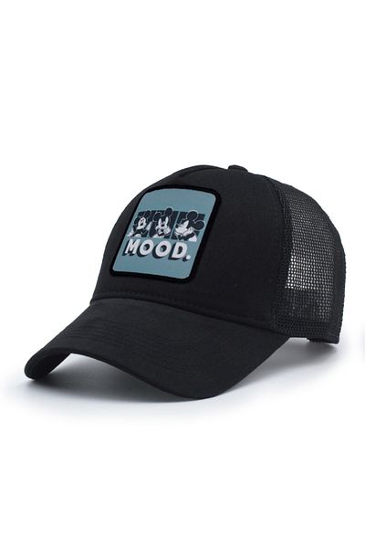 Trucker Wood Model Interchangeable Emblem Mesh Hat Black