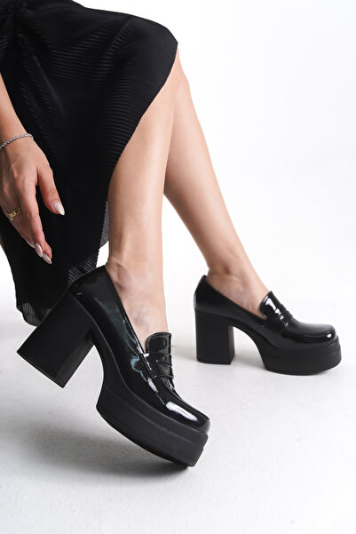 Shoesers Kadın Özel Tasarım Platform Topuklu Loafer Ayakkabı