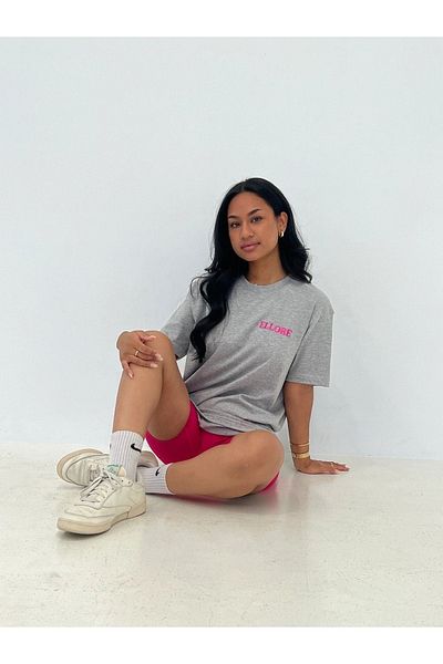 DUBU BUTİK Ellore Gray Oversize T-shirt - Crew Neck, Short Sleeve