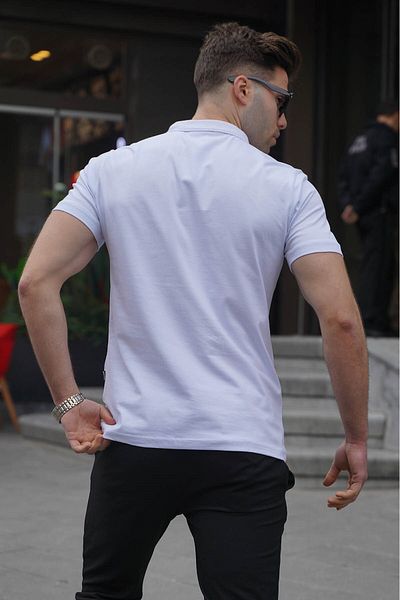 Madmext Ανδρικό λευκό μπλουζάκι Polo Basic με φερμουάρ 6076