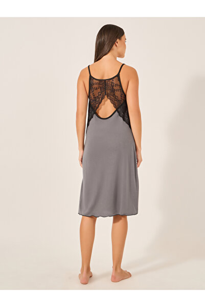 Styli Contrast Lace Trim Racerback Slip Dress