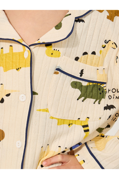 Styli All Over Dino Print Ribbed Shirt and Pyjama Pants Set