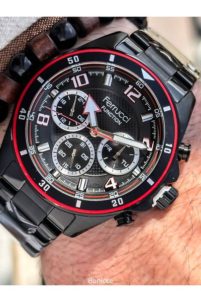 Ferrucci Black Color, Functions Active, Vip Serial Men's Wristwatch with Calendar Bracelet Gift