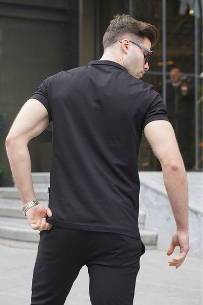 Madmext Ανδρικό μπλουζάκι πόλο με μαύρο βασικό φερμουάρ 6076