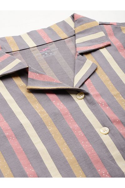 Leading Lady By Styli Striped Cotton Knit Shirt and Pyjama Set
