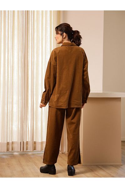 Sanskrutihomes By Styli Long Sleeves Corduroy Shirt With Trousers
