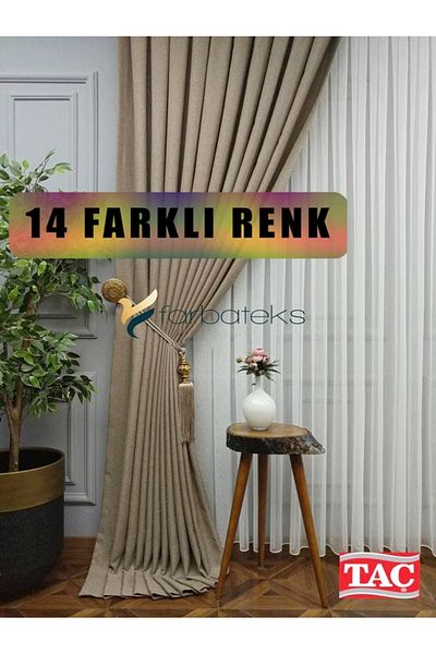 farbateks Camel Linen Background Curtain 1E3 Draped Pleated Background Curtain