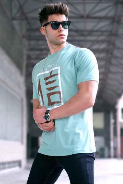 Madmext تي شيرت أخضر مطبوع مقاس كبير 5390