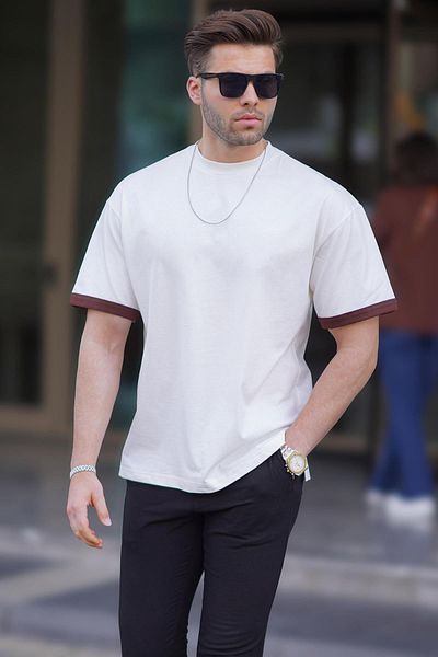 Madmext Weißes Oversize-T-Shirt mit Rundhalsausschnitt 6184
