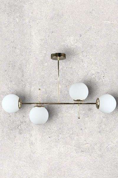 Fer Avize Cello Modern Luxury Design Gold Color White Glass Ceiling Dining Table Top - Living Room 4-Piece Chandelier