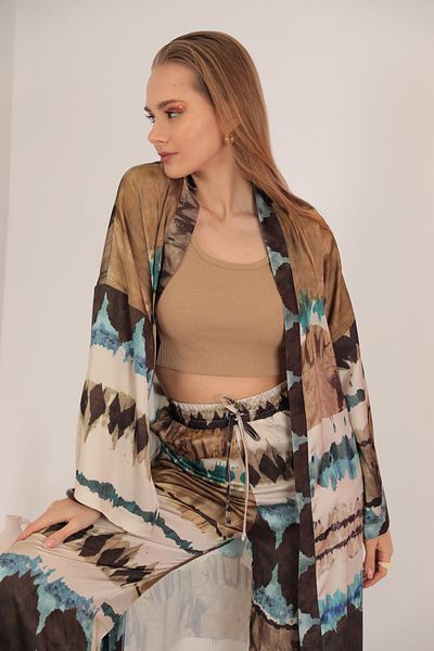 BRAXELL Kimono Top - Brown Patterned