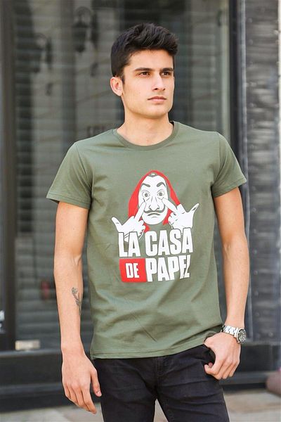 Madmext Τυπωμένο Χακί T-Shirt 4017