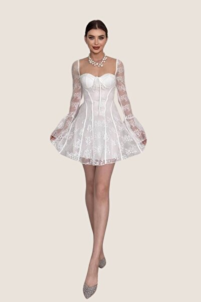 lovebox Μίνι φόρεμα με δαντέλα Γυαλιστερό μακρυμάνικο πάρτι βραδινό πάρτι Μίνι φόρεμα ETK-001