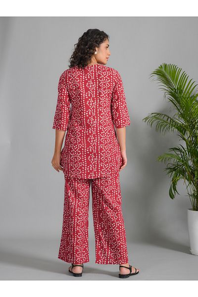 Sanskrutihomes By Styli Pure Cotton Printed Notch Neck Top and Pyjama Set