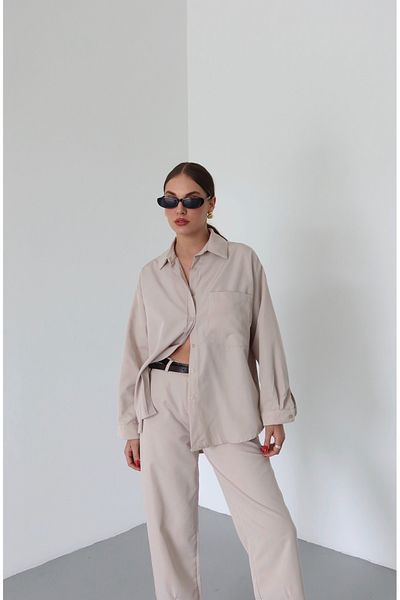 Laluvia Stone Marlin Belted Shirt Trousers Set - 8453