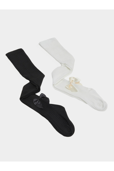 Styli 2pcs Bow Applique Solid Rib Knit Tight
