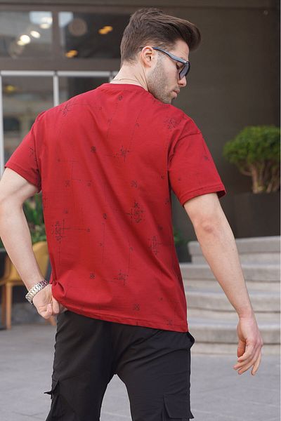 Madmext Ανδρικό μπλουζάκι Claret Red Crew με στάμπα 6093