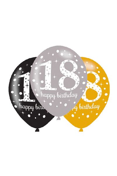 AMSCAN Set of 6 balloons, latex, model 18 happy birthday, Amscan, 27.5 cm