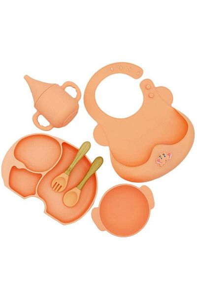 Empria Set Diversificare Bebelusi Elefant, 6 Piese, Set Hranire Silicon Fara Bpa, Premium, Portocaliu
