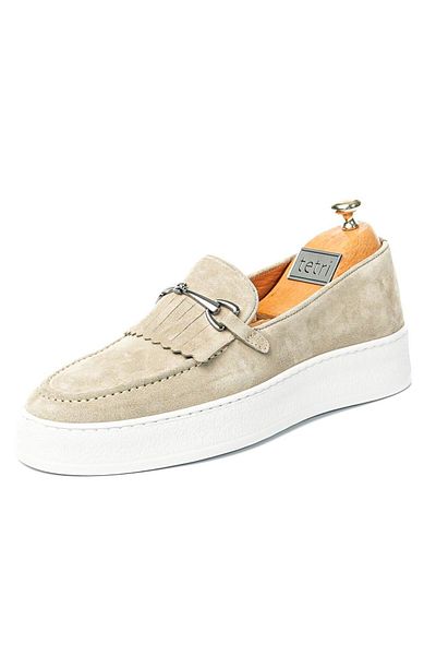 TETRİ Hector Model Genuine Leather Handmade Men's Beige Loafer Shoes