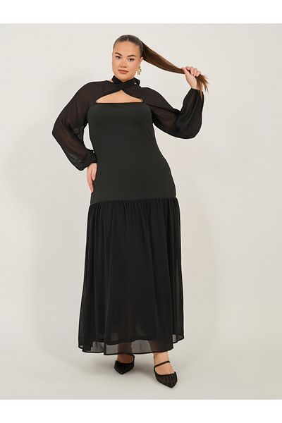 Styli Plus Size Long Sleeves A-Line Maxi Dress