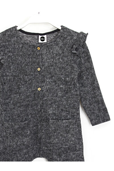 DobaKids Yumoş Fabric Frilly Winter Seasonal Stylish Baby Girl & Kids Jumpsuit Dark Gray