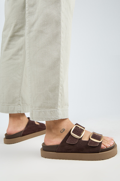 Manijero İrene Platform Leather Women's Slippers Brown