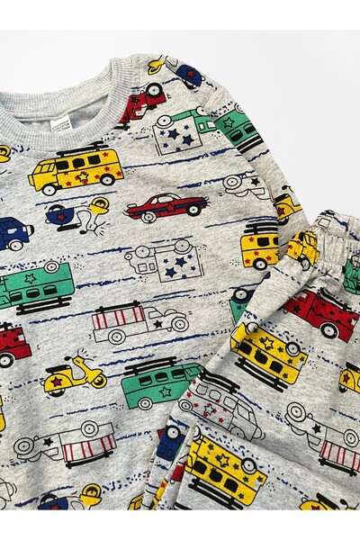 Pijamakids Boys' 100% Cotton Car Bus Ambulance Motor Patterned Gray Long Sleeve Seasonal Pajamas Set